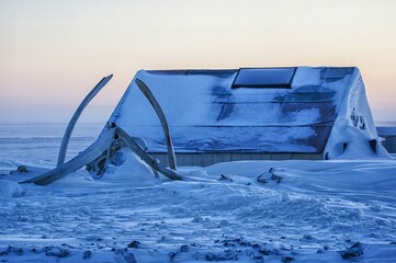 The Arctic Deep Freeze. Here  is a whale bone indicating a whaling captains family cabin.