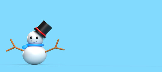 Snowman santa white color funny smile charater sign symbol decoration ornament merry christmas happy new year december winter season celebration festival on blue background copy space.3d render