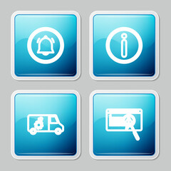 Set line Button chat notification, Information, Car service and System bug concept icon. Vector