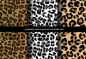 Leopard skin seamless pattern set. Mammals Fur. Collection of print skins. Printable Background. Vector illustration.
