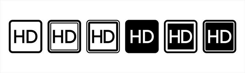 High definition video sign icon, HD screen monitor symbol icons set. Label and sign sticker.
