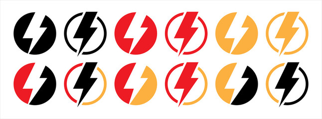 Electric shock icon. Electric lightning bolt icons set. Thunder bolt spark symbol. High voltage warning sign vector illustration.