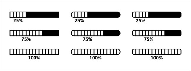 Loading bar icon set. Loading process bar vector icons set. Data load buffering bar slider vector illustration. Download progress. Loading status.