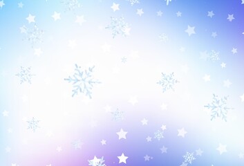 Fototapeta na wymiar Light Pink, Blue vector texture with colored snowflakes, stars.