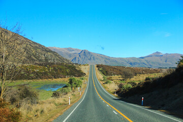 Breathtaking landscape view during road trip at New Zealand.