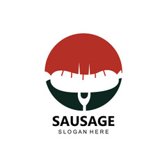 grilled sausage logo vector symbol, barbecue meat, retro concept