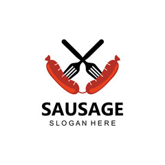 grilled sausage logo vector symbol, barbecue meat, retro concept