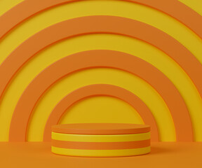 Obraz premium 3d rendering empty cylinder podium on orange and yellow abstract background.