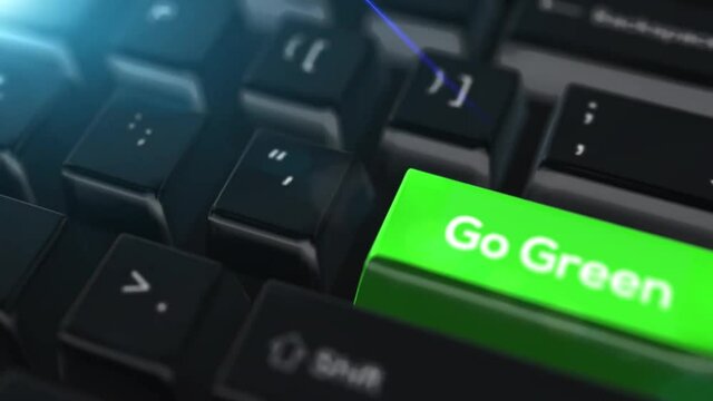 Animation close up computer keyboard with Go Green Button.