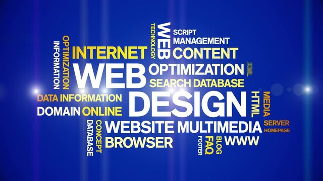 Web Design Animated tag word cloud;text design animation kinetic typography seamless loop.