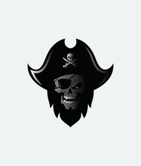 Pirate skull in hat and eye patch, vector illustration