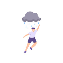 illustration men or boys were very happy to play in the rain. rain lover, Pluviophile. flat cartoon style. vector design