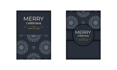 Brochure template Merry christmas and Happy new year in dark blue with vintage blue pattern