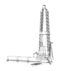 Oil rig. Vector rendering of 3d. Wire-frame style