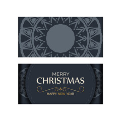 Dark blue Happy New Year greeting card template with winter blue pattern
