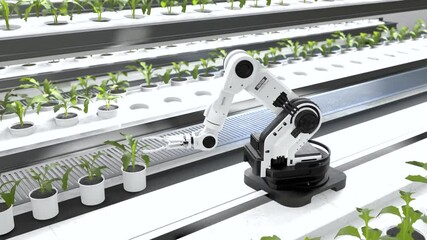 Smart robotic farmers concept, robot farmers, Agriculture technology, Farm automation