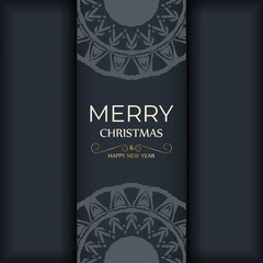 Postcard template Merry Christmas dark blue with abstract blue pattern