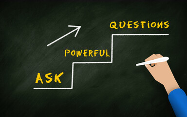 Ask Powerful Questions Concept on Chalkboard With Human Hand Writing Text On Graph. Important Questions and Personal Growth. Gain Knowledge Asking Good Question   