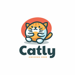 Vector Logo Illustration Cat Simple Mascot Style.