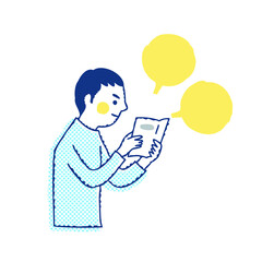 説明書を真剣に読んでいる男性　フキダシ