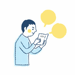 説明書を真剣に読んでいる男性　フキダシ