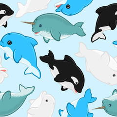 Aquatic mammal pattern with cartoon shape