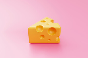 Piece of cheese on pink background 3D Rendering illustration with copy space