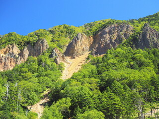 金精峠近くの稜線と岩壁