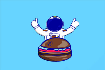 astronaut with burger premium cartoon premium vector