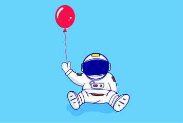 cute astronaut holding red balloon premium vector