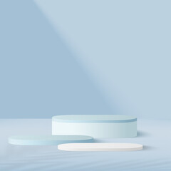 Products display 3d background podium scene with blue shape geometric platform. Vector illustration