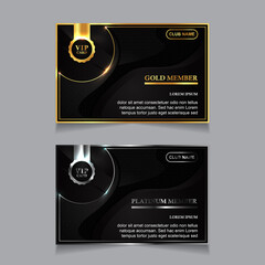 Vector VIP golden and platinum business card. Black geometric pattern background with premium design. Luxury and elegant graphic template layout for vip member - obrazy, fototapety, plakaty