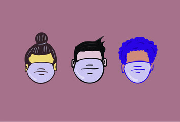 selection of male characters wearing masks Cartoon premium vector