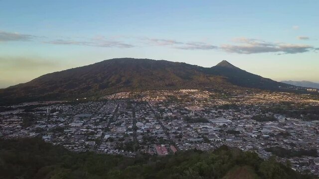 Panoramic View Of City Landscape With Lush Mountain In Distant At Santa Tecla, El Salvador. - Wide Shot 