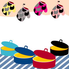 kitchen banner pot  heat gloves vector illustration