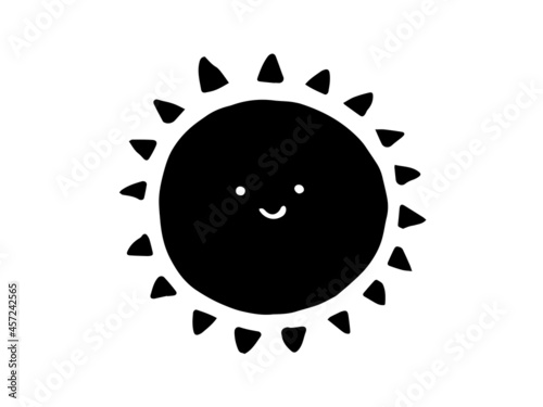 かわいいモノクロ太陽 手書きイラスト Wall Mural Coconico