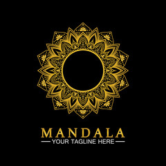 Gold Flower Mandala Vector logo template illustration.template for spiritual retreat or yoga studio,Ornamental business cards,vintage luxury, ornamental decoration