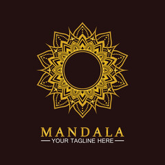 Gold Flower Mandala Vector logo template illustration.template for spiritual retreat or yoga studio,Ornamental business cards,vintage luxury, ornamental decoration