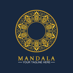 Gold Flower Mandala Vector logo template illustration.template for spiritual retreat or yoga studio,Ornamental business cards,vintage luxury, ornamental decoration