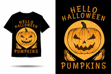 Hello halloween pumpkins silhouette t shirt design