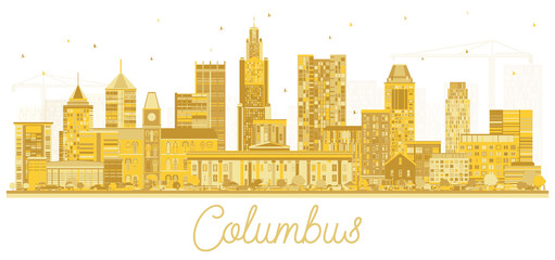 Columbus Ohio City Skyline with Golden Buildings Isolated on White.