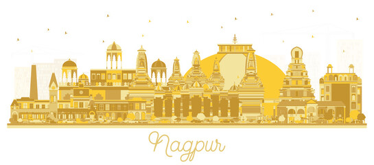 Naklejka premium Nagpur India City Skyline with Golden Buildings Isolated on White.