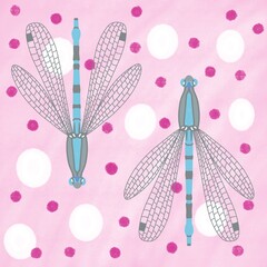 Background pattern with dragonfly on pink illustration 