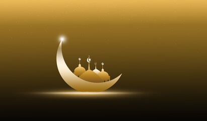 Obraz na płótnie Canvas Ramadan kareem religion symbols. Crescent Moon with Mosques Dome on gradient orange and black color background. for eid al-fitr, arabic, Eid al-adha, new year muharram concept.