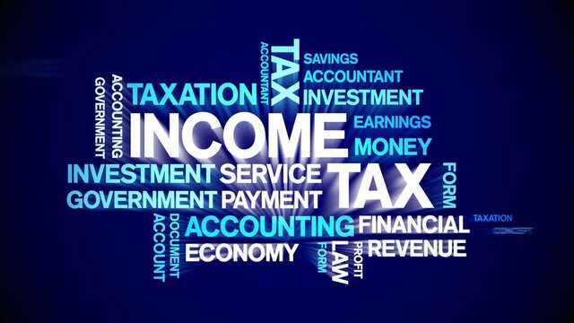 income tax Animated Tag Word Cloud;Text Design Animation typography seamless loop.