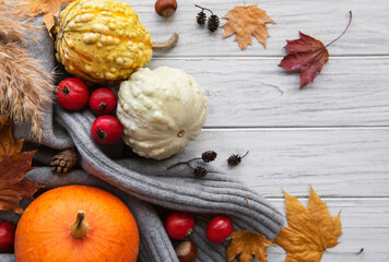 A rustic autumn still life with pumpkins