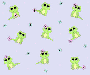 Obraz premium children's seamless pattern of cute crocodiles with butterflies