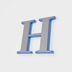 illustration of glowing letter H on white background. 3d illustration