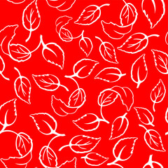 Vector seamless texture with plant leaves on a red background.