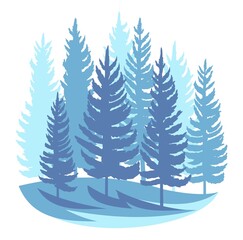 Forest silhouette scene. Landscape with coniferous trees. Beautiful blue view. Pine and spruce trees. Summer nature. Isolated illustration vector